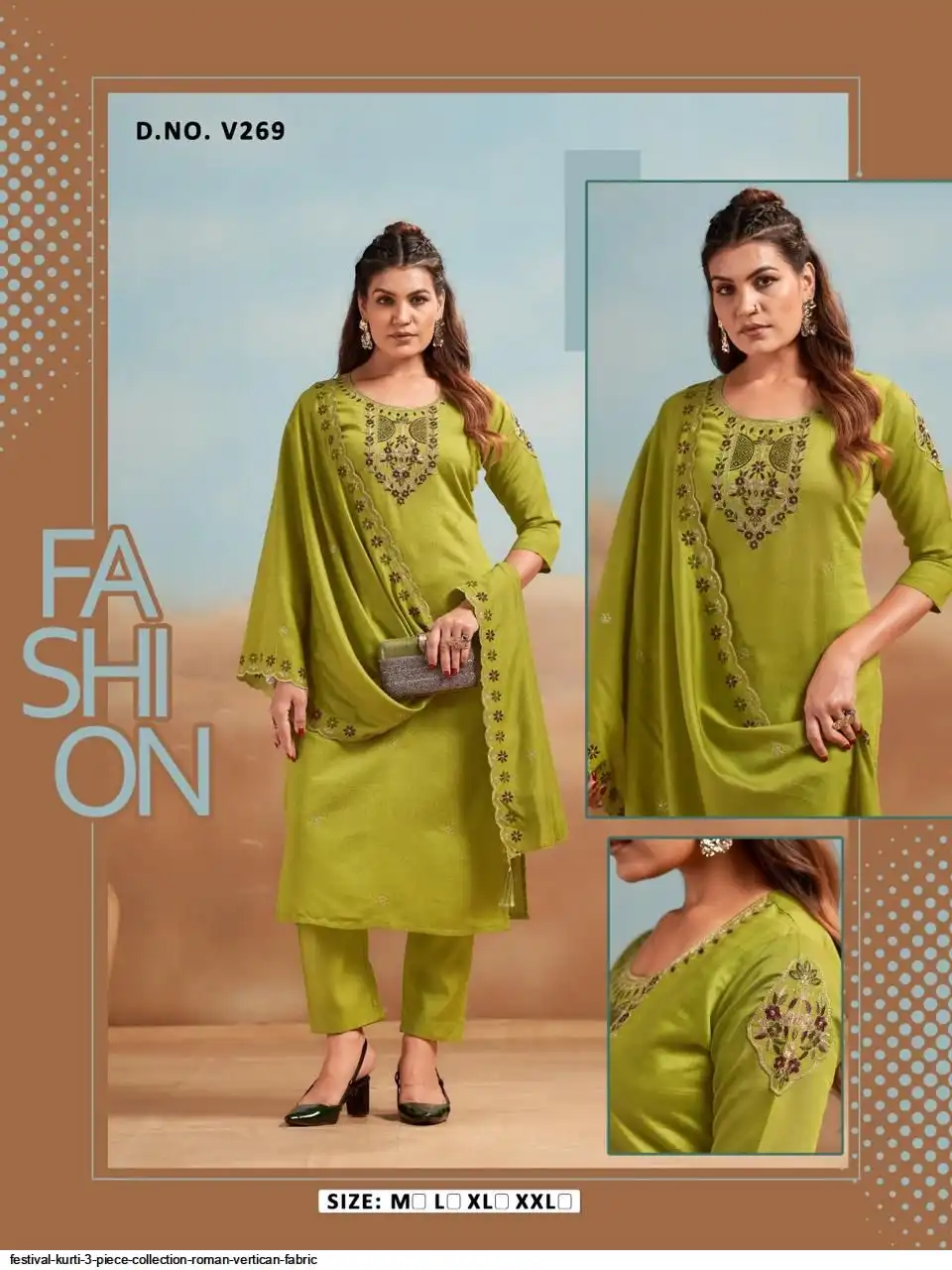 FESTIVAL KURTI 3 PIECE COLLECTION ROMAN VERTICAN FABRIC 36