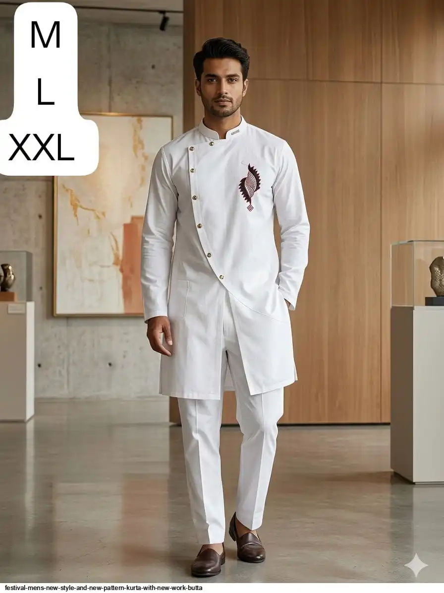 FESTIVAL MENS NEW STYLE AND NEW PATTERN KURTA WITH NEW WORK BUTTA 3