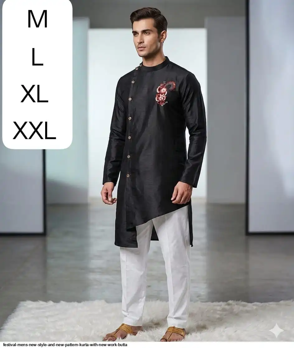 FESTIVAL MENS NEW STYLE AND NEW PATTERN KURTA WITH NEW WORK BUTTA 2