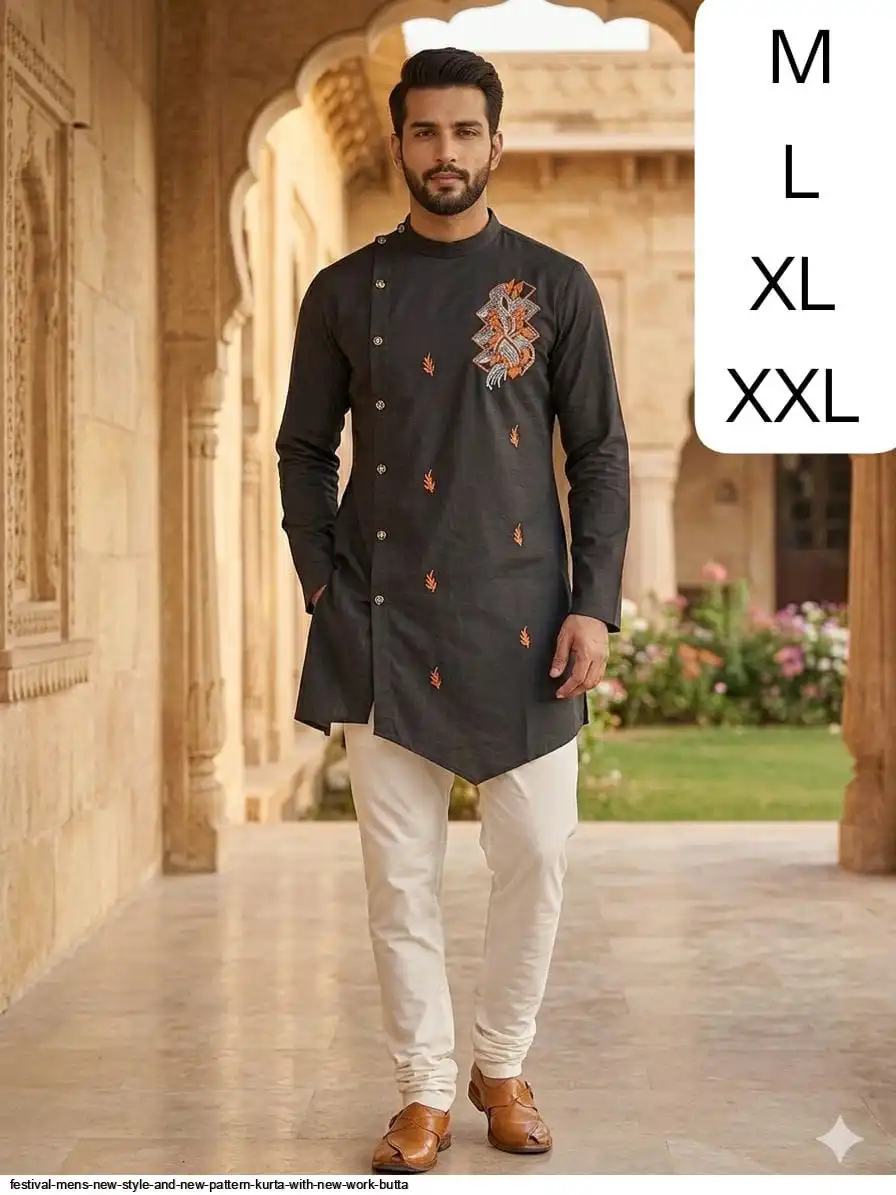 FESTIVAL MENS NEW STYLE AND NEW PATTERN KURTA WITH NEW WORK BUTTA 6