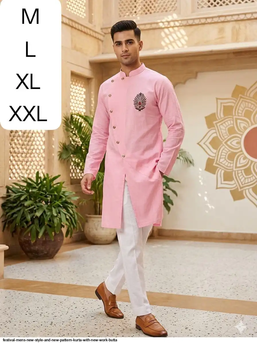 FESTIVAL MENS NEW STYLE AND NEW PATTERN KURTA WITH NEW WORK BUTTA 7