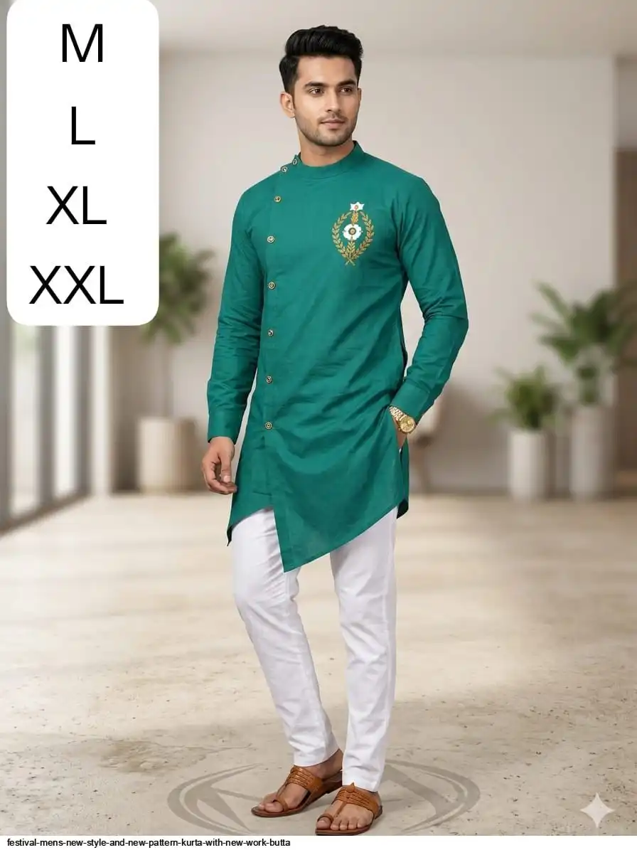 FESTIVAL MENS NEW STYLE AND NEW PATTERN KURTA WITH NEW WORK BUTTA 8
