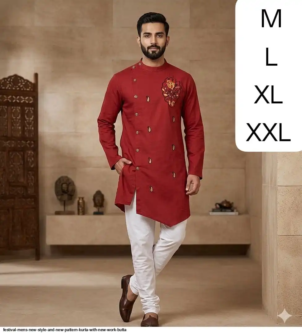 FESTIVAL MENS NEW STYLE AND NEW PATTERN KURTA WITH NEW WORK BUTTA 10