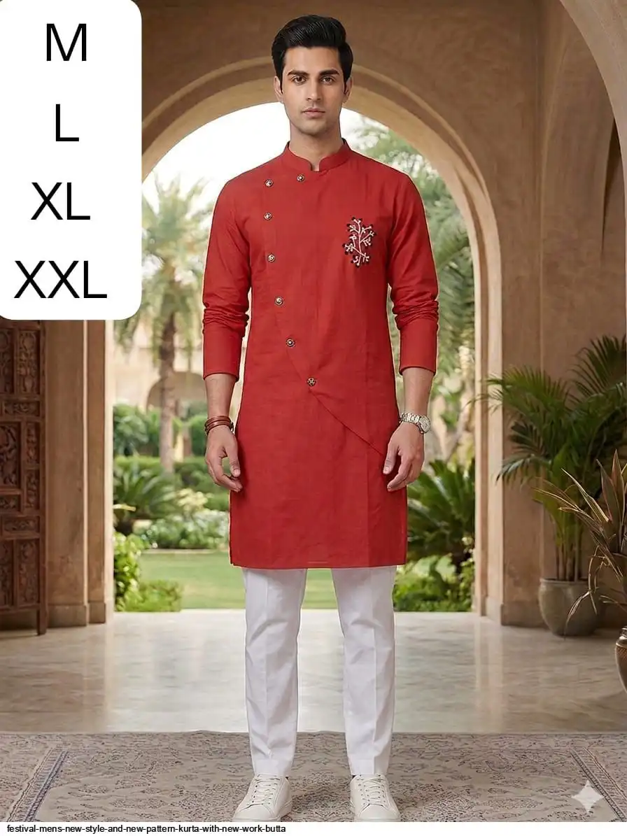 FESTIVAL MENS NEW STYLE AND NEW PATTERN KURTA WITH NEW WORK BUTTA 11