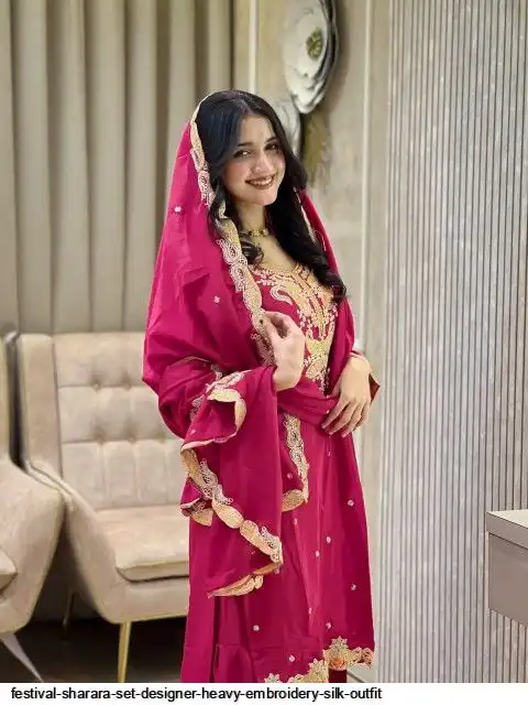 FESTIVAL SHARARA SET DESIGNER HEAVY EMBROIDERY SILK OUTFIT 1