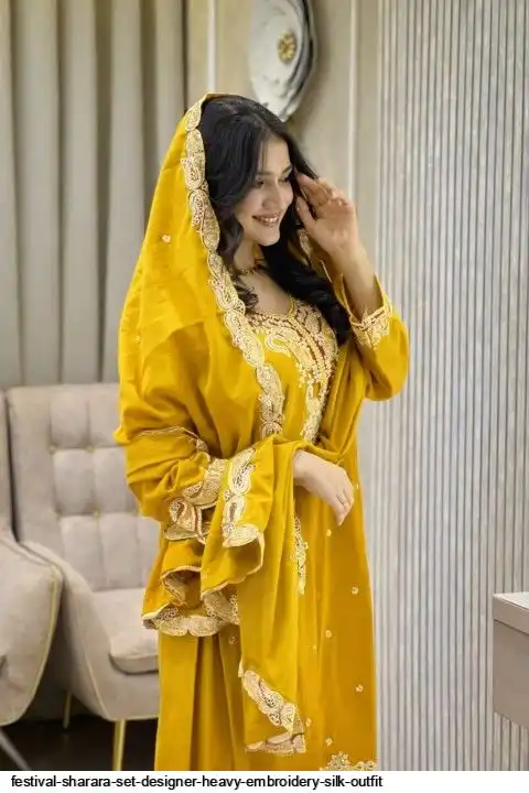 FESTIVAL SHARARA SET DESIGNER HEAVY EMBROIDERY SILK OUTFIT 3