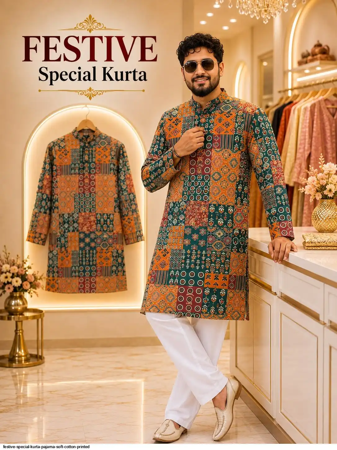 FESTIVE SPECIAL KURTA PAJAMA SOFT COTTON PRINTED B