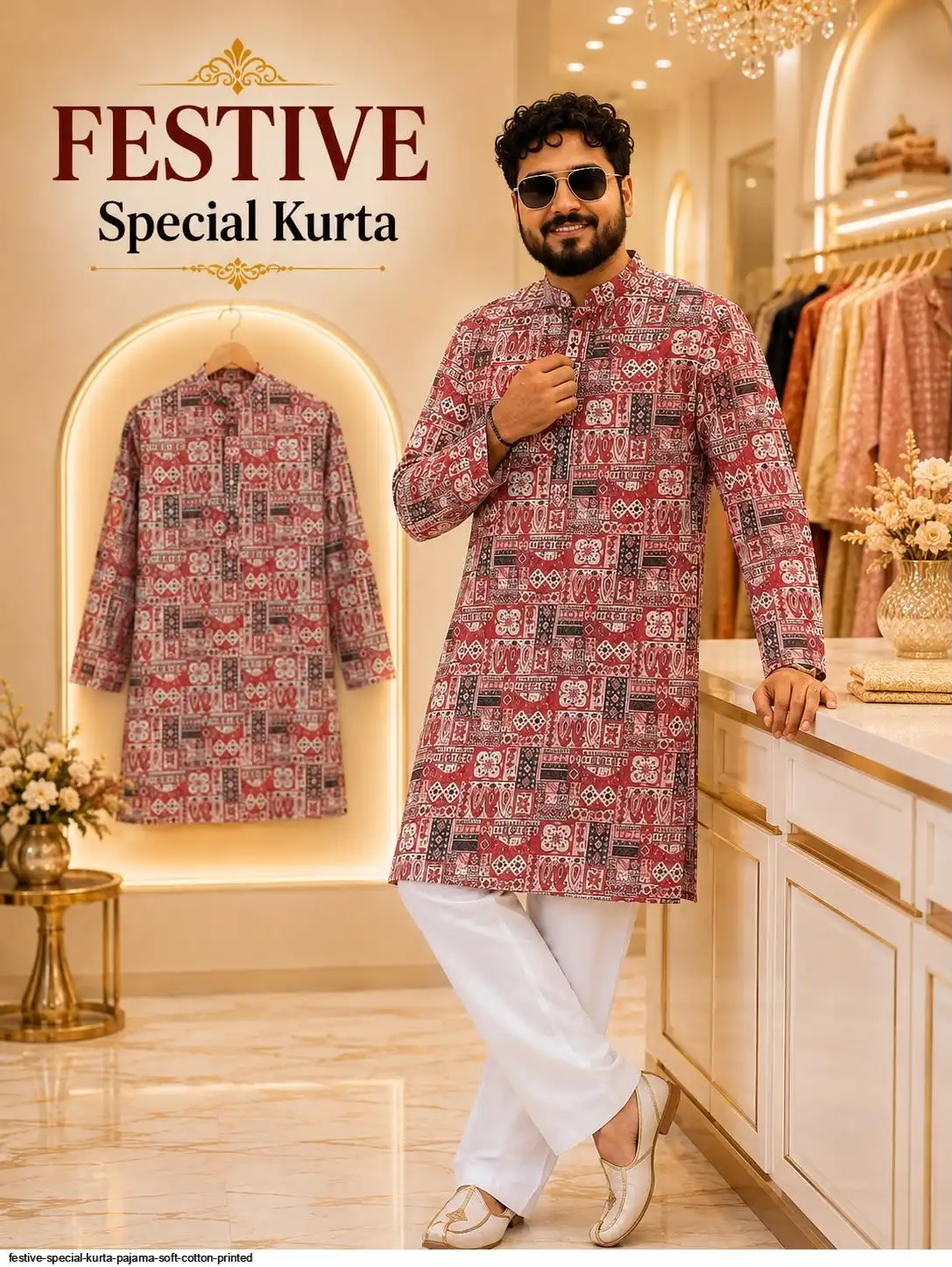 FESTIVE SPECIAL KURTA PAJAMA SOFT COTTON PRINTED A