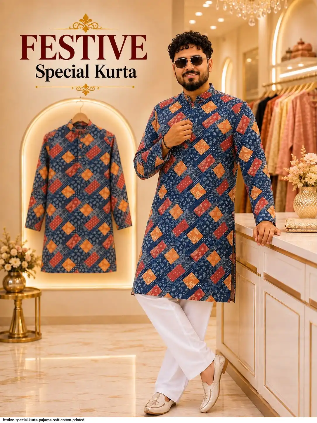 FESTIVE SPECIAL KURTA PAJAMA SOFT COTTON PRINTED D