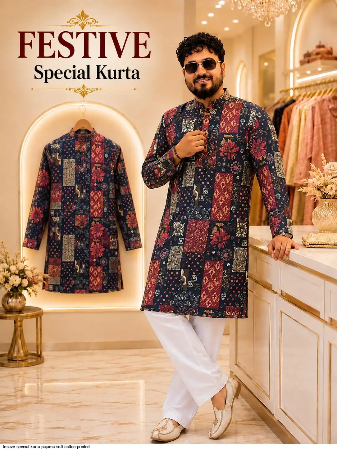 FESTIVE SPECIAL KURTA PAJAMA SOFT COTTON PRINTED C
