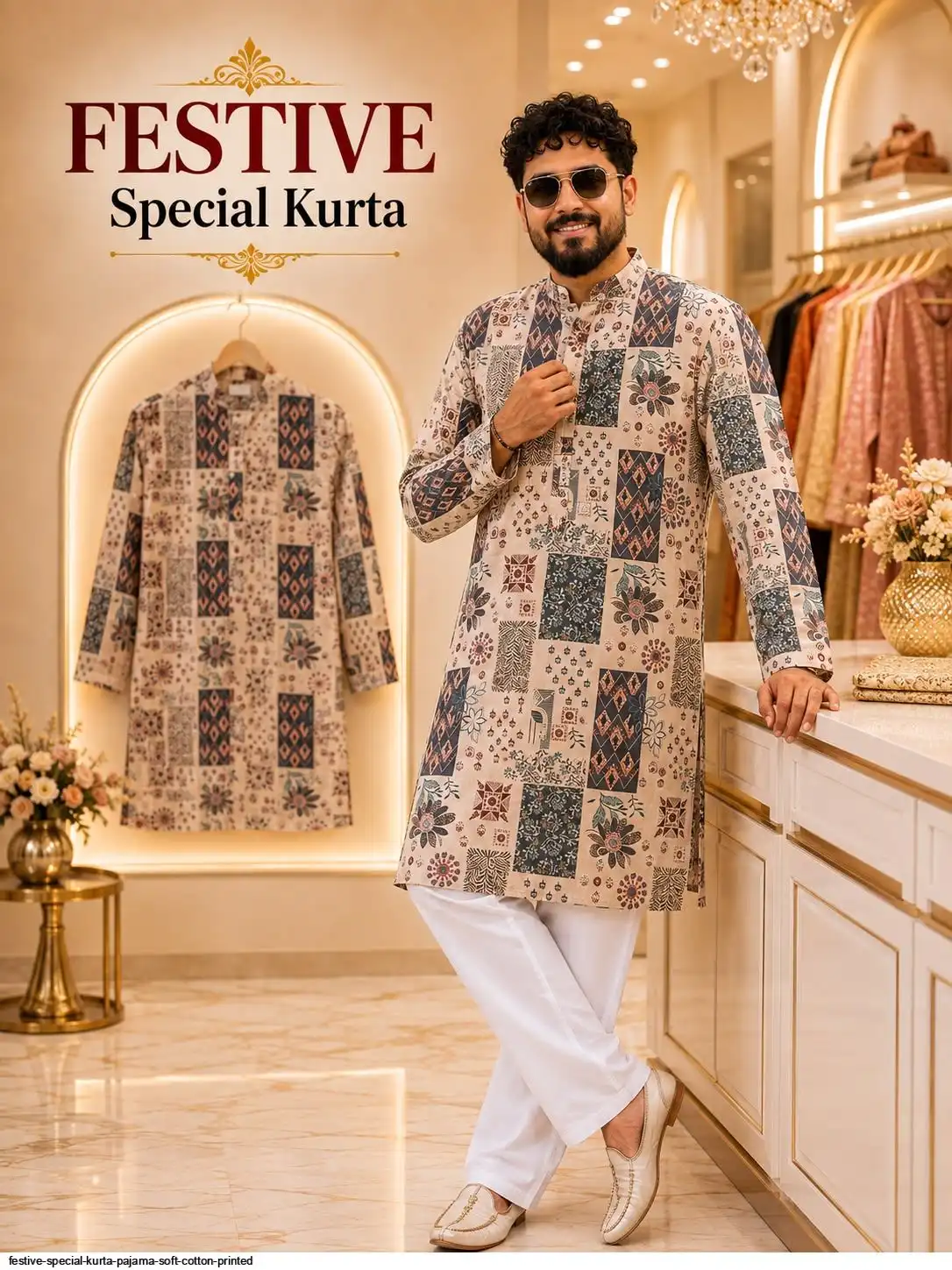 FESTIVE SPECIAL KURTA PAJAMA SOFT COTTON PRINTED E