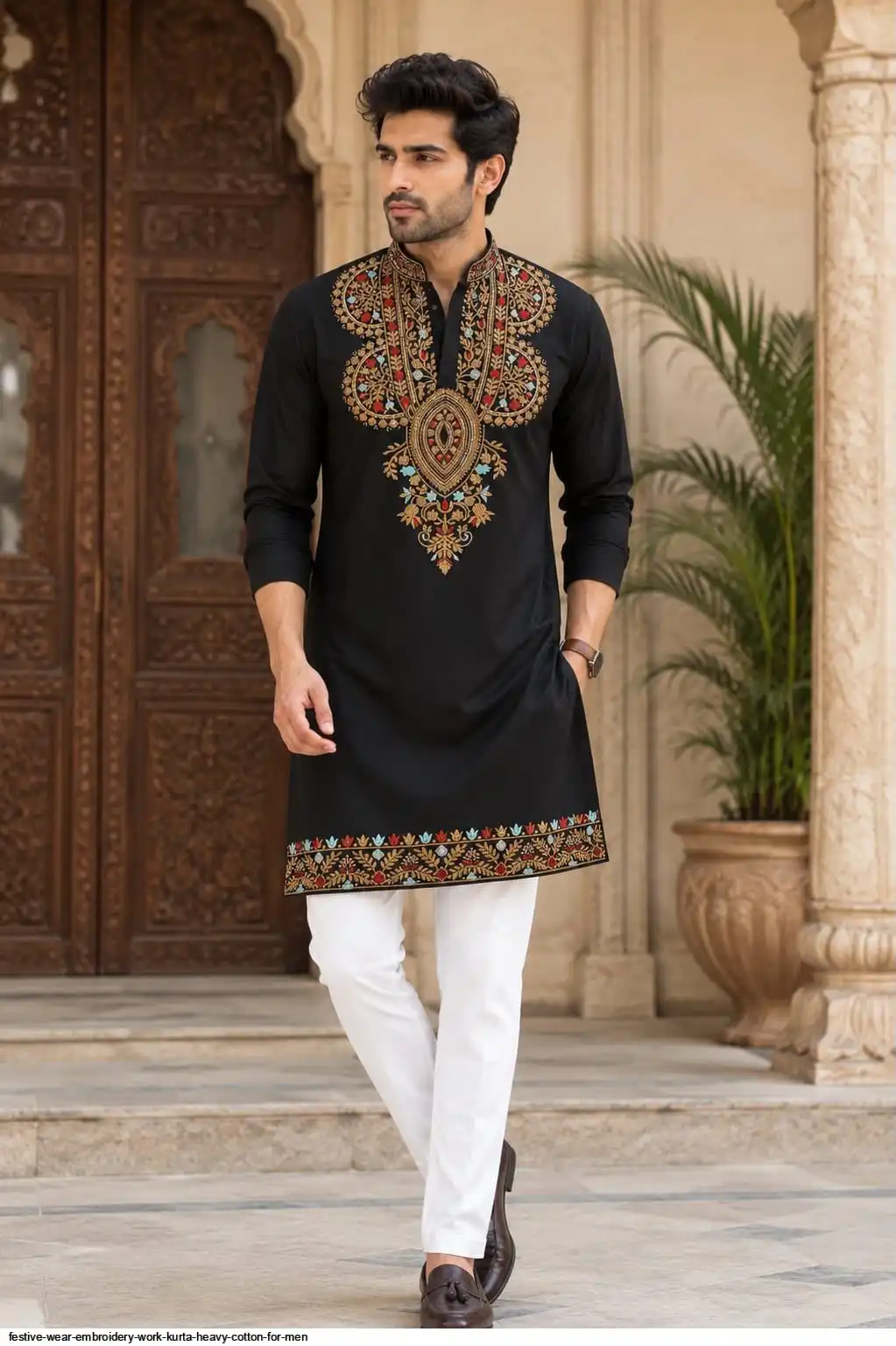 FESTIVE WEAR EMBROIDERY WORK KURTA HEAVY COTTON FOR MEN 2