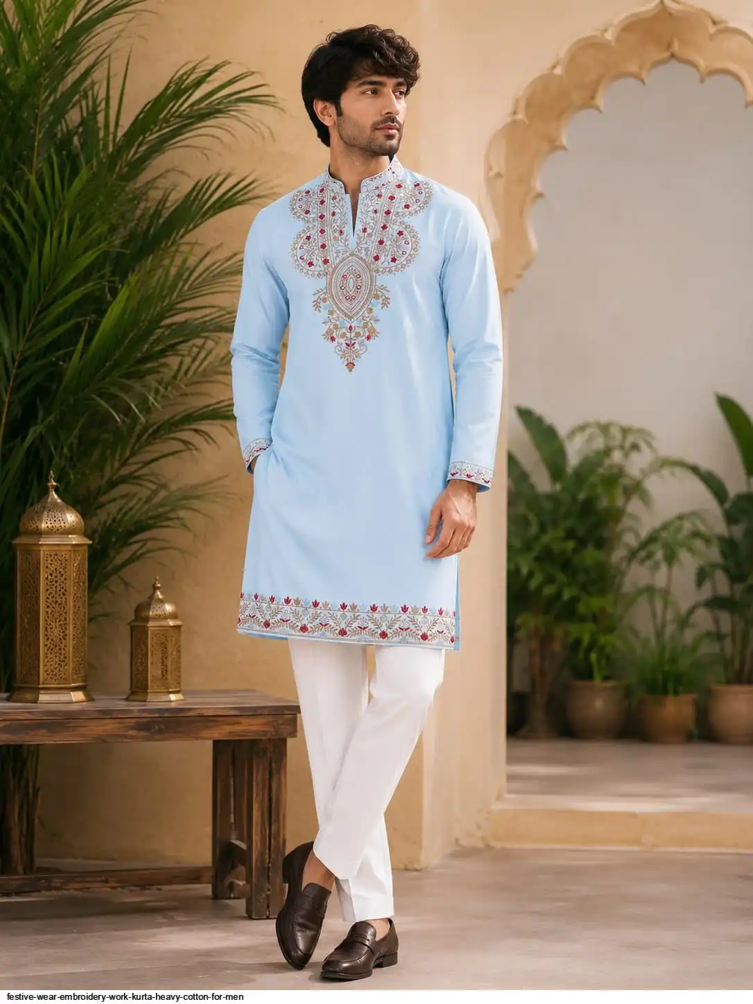 FESTIVE WEAR EMBROIDERY WORK KURTA HEAVY COTTON FOR MEN 3