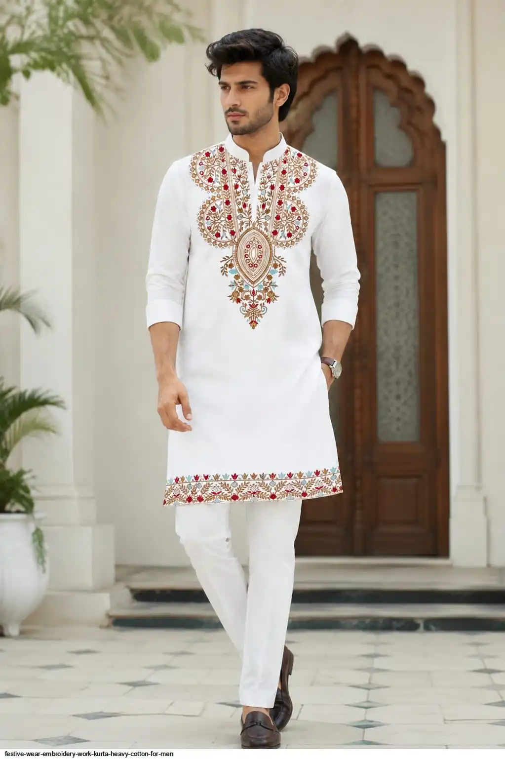 FESTIVE WEAR EMBROIDERY WORK KURTA HEAVY COTTON FOR MEN 5