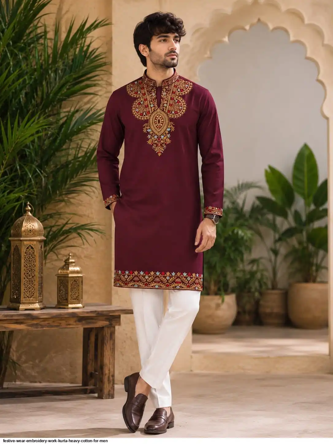 FESTIVE WEAR EMBROIDERY WORK KURTA HEAVY COTTON FOR MEN 4