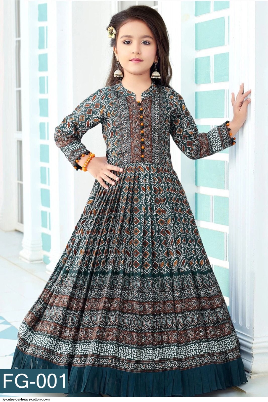 black cotton satin digital printed floor length gown 9013