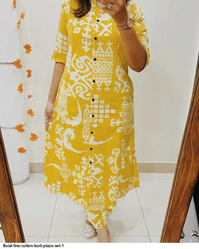 FLORAL FINE COTTON KURTI PLAZO SET 1