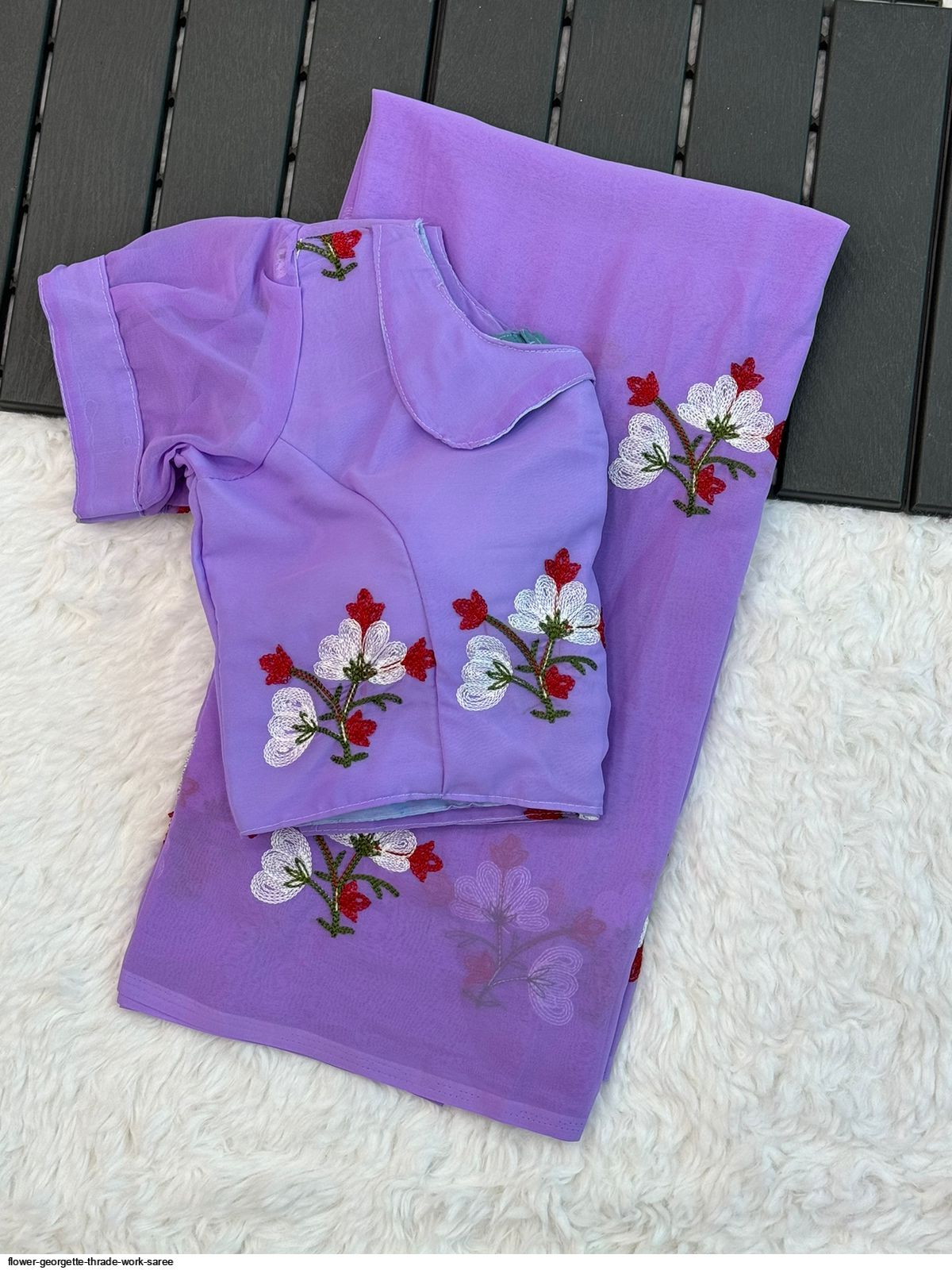 FLOWER GEORGETTE THRADE WORK SAREE A