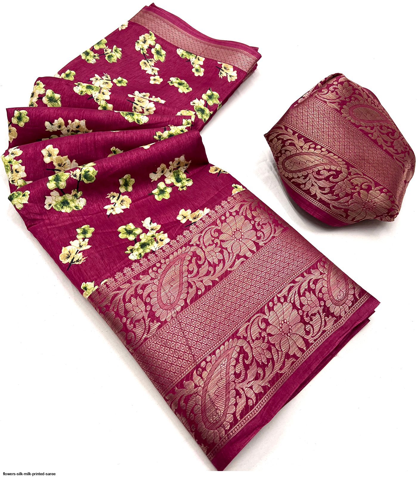 FLOWERS SILK MILK PRINTED SAREE