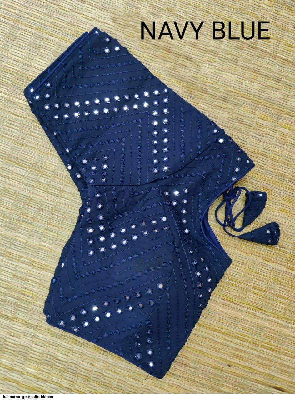 FOIL MIRROR GEORGETTE BLOUSE NAVY BLUE