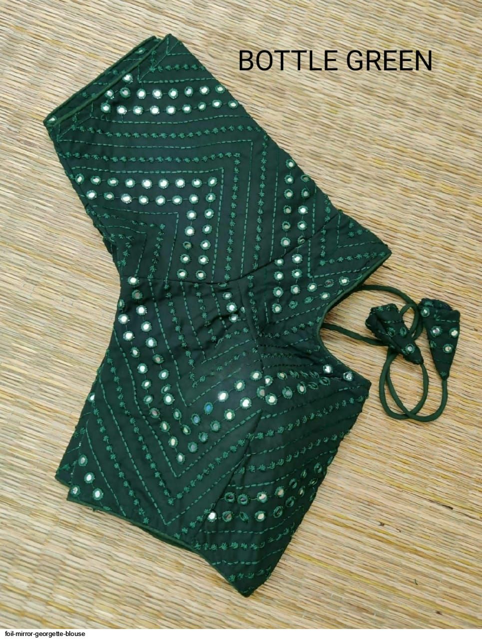 FOIL MIRROR GEORGETTE BLOUSE BOTTLE GREEN
