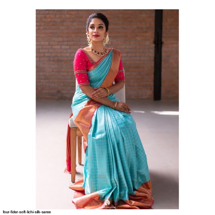 FOUR FIDER SOFT LICHI SILK SAREE