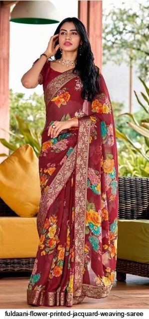 Boho Sari Silk Long Big Floral Print Beige Brown Wrap Around Skirts L-38