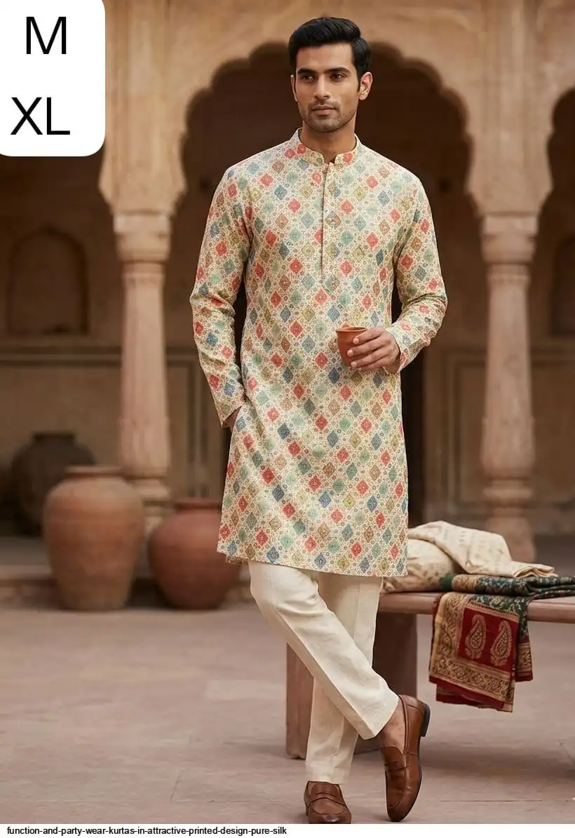 FUNCTION AND PARTY WEAR KURTAS IN ATTRACTIVE PRINTED DESIGN PURE SILK 3
