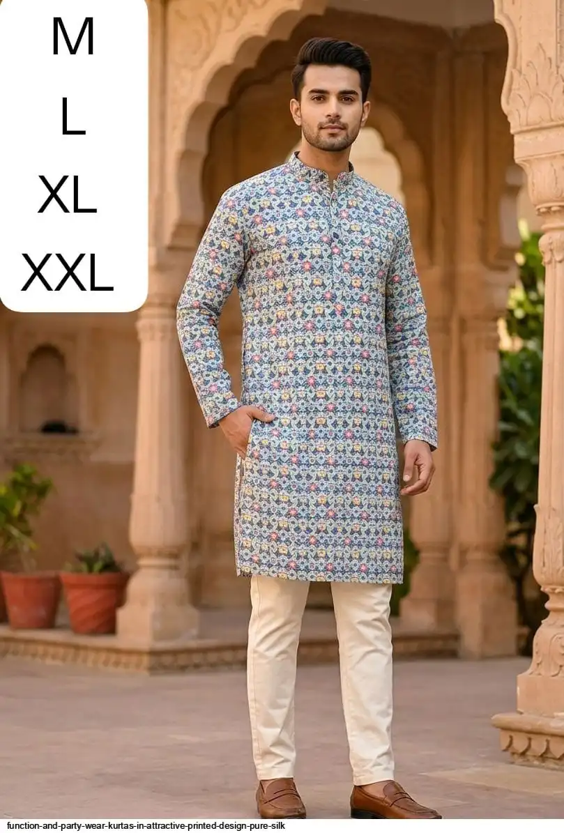 FUNCTION AND PARTY WEAR KURTAS IN ATTRACTIVE PRINTED DESIGN PURE SILK 2