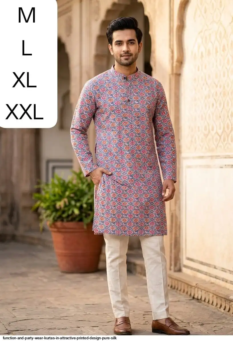 FUNCTION AND PARTY WEAR KURTAS IN ATTRACTIVE PRINTED DESIGN PURE SILK 5