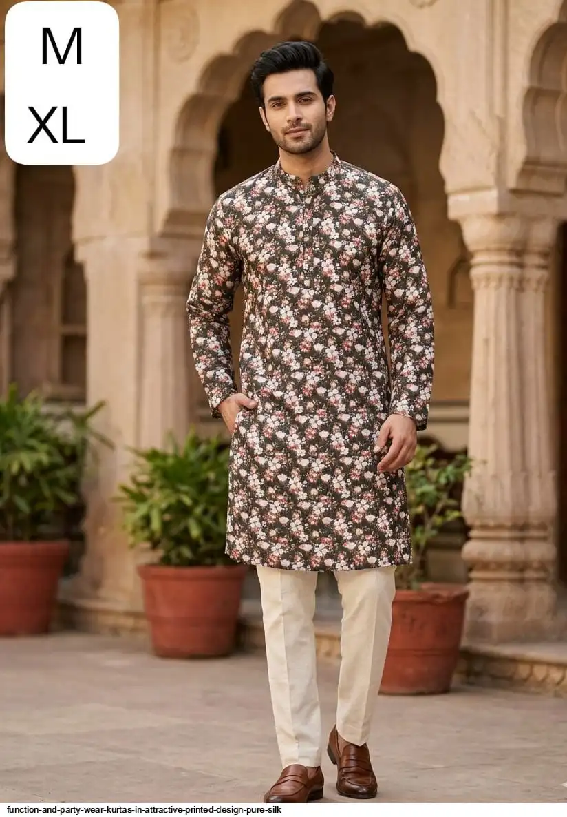FUNCTION AND PARTY WEAR KURTAS IN ATTRACTIVE PRINTED DESIGN PURE SILK 4