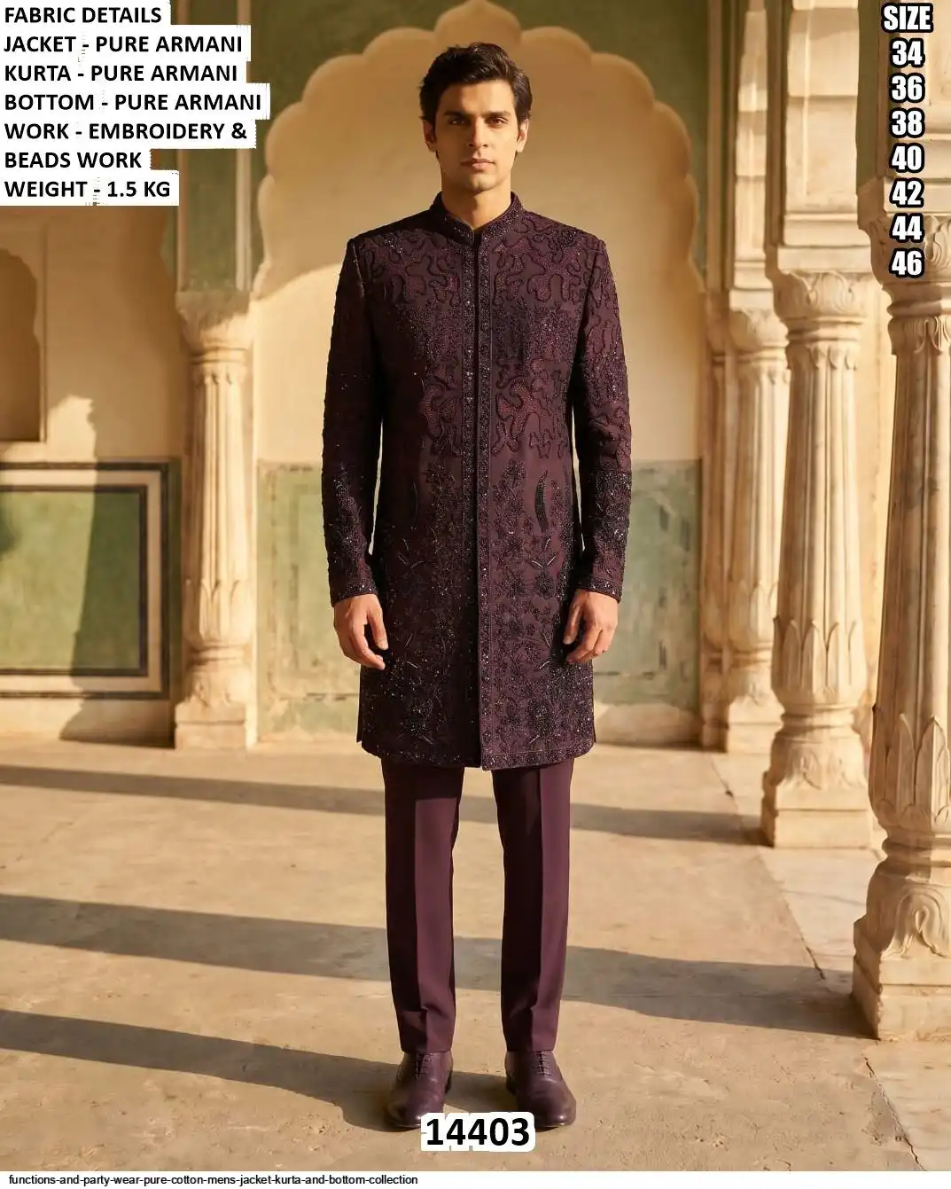 VOL 144 FUNCTIONS AND PARTY WEAR PURE COTTON MENS JACKET KURTA AND BOTTOM COLLECTION 14403