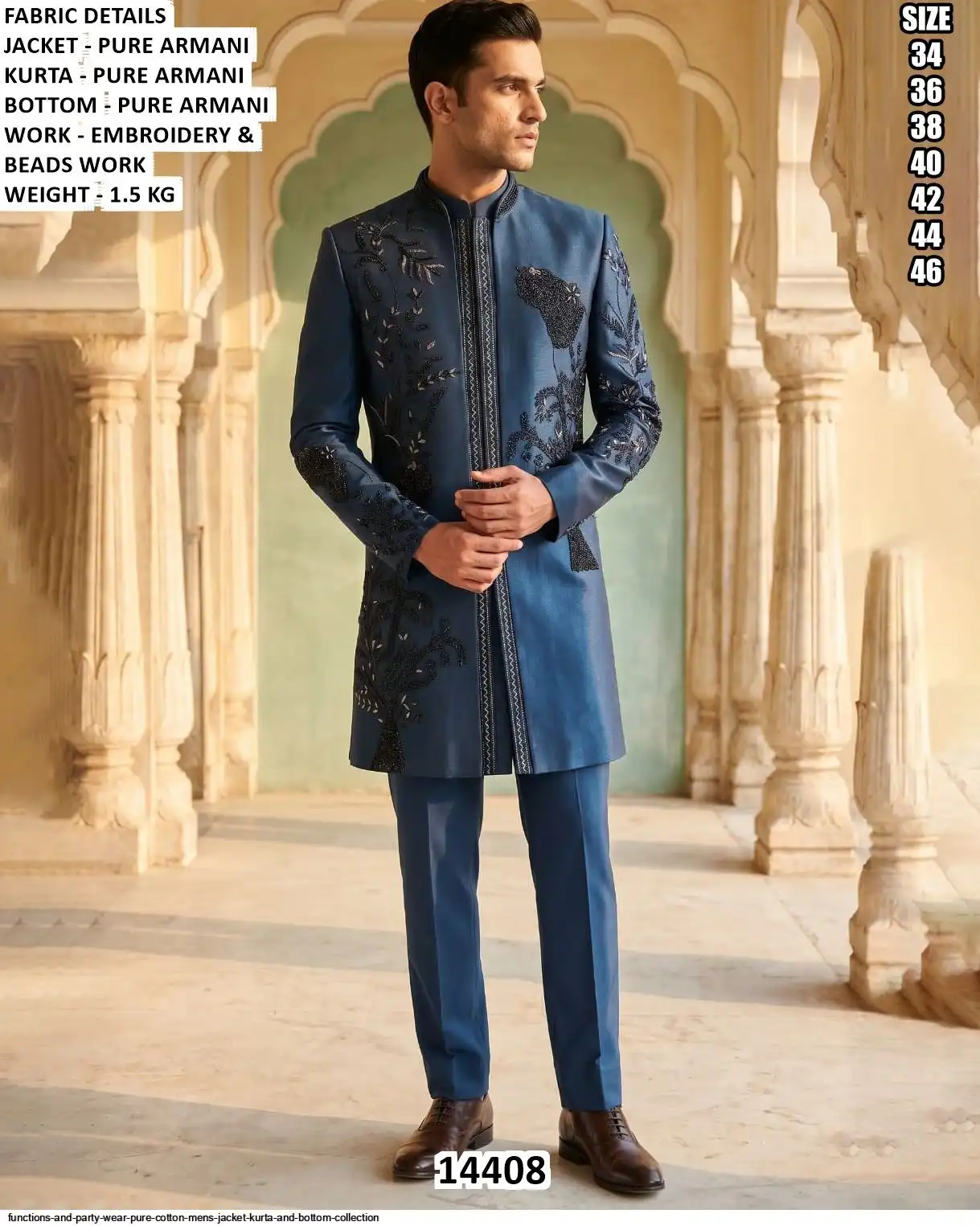 VOL 144 FUNCTIONS AND PARTY WEAR PURE COTTON MENS JACKET KURTA AND BOTTOM COLLECTION 14404