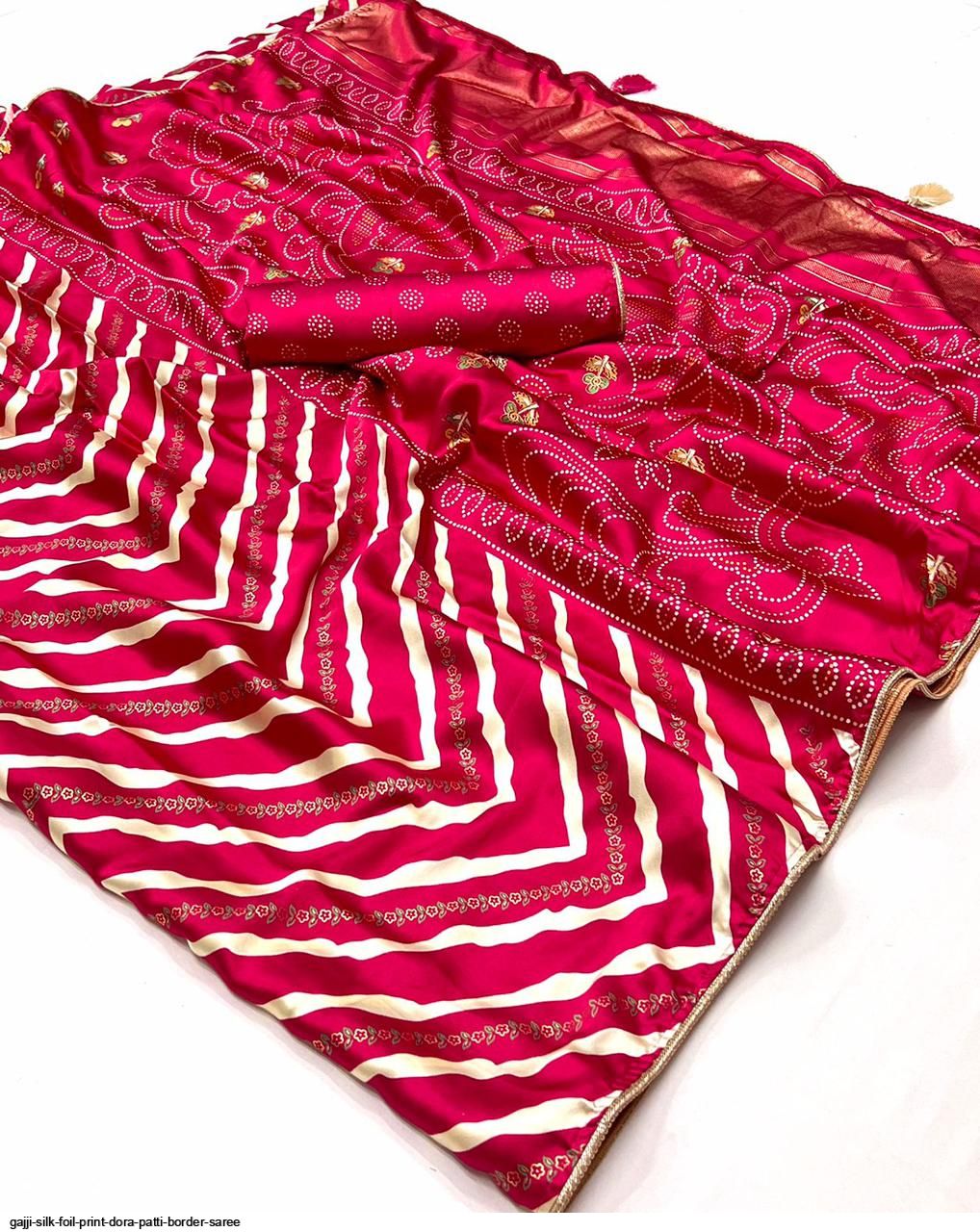 Gajji Silk Foil Print Dora Patti Border Saree