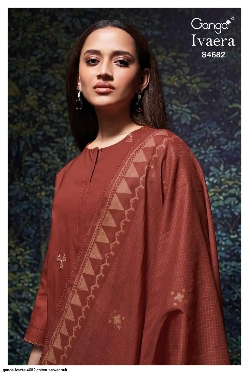 GANGA IVAERA 4682 TOP Premium Cotton Solid Color with Embroidery