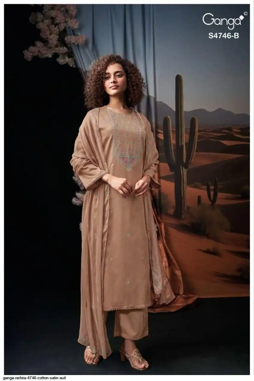 GANGA NEHIRA 4746 COTTON SATIN SUIT
