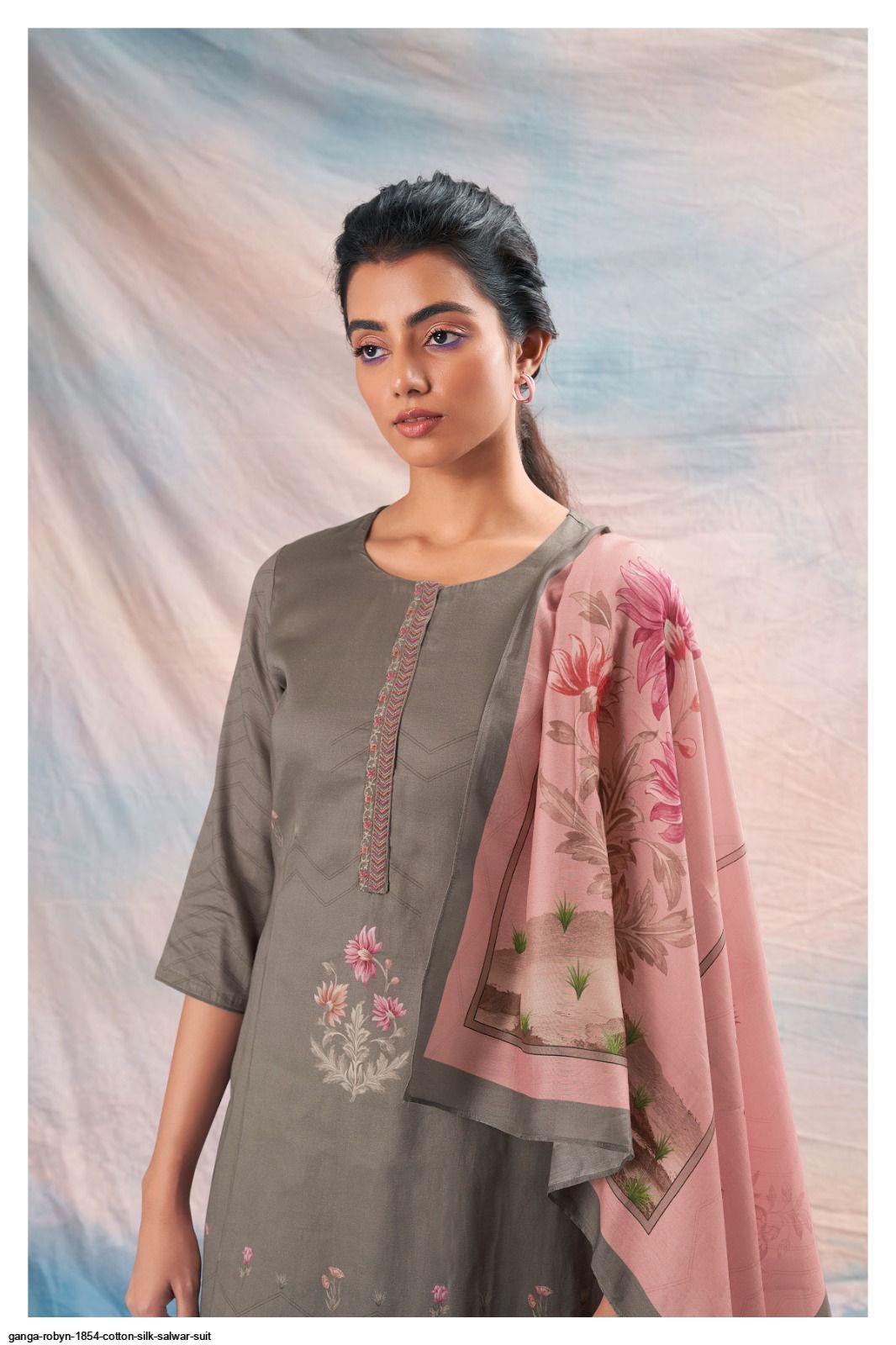 Teal Cotton Silk Salwar Suit With Kameez & Dupatta For Indian & Pakistani Wedding Festival - Thread & Sequence Embroidery Work