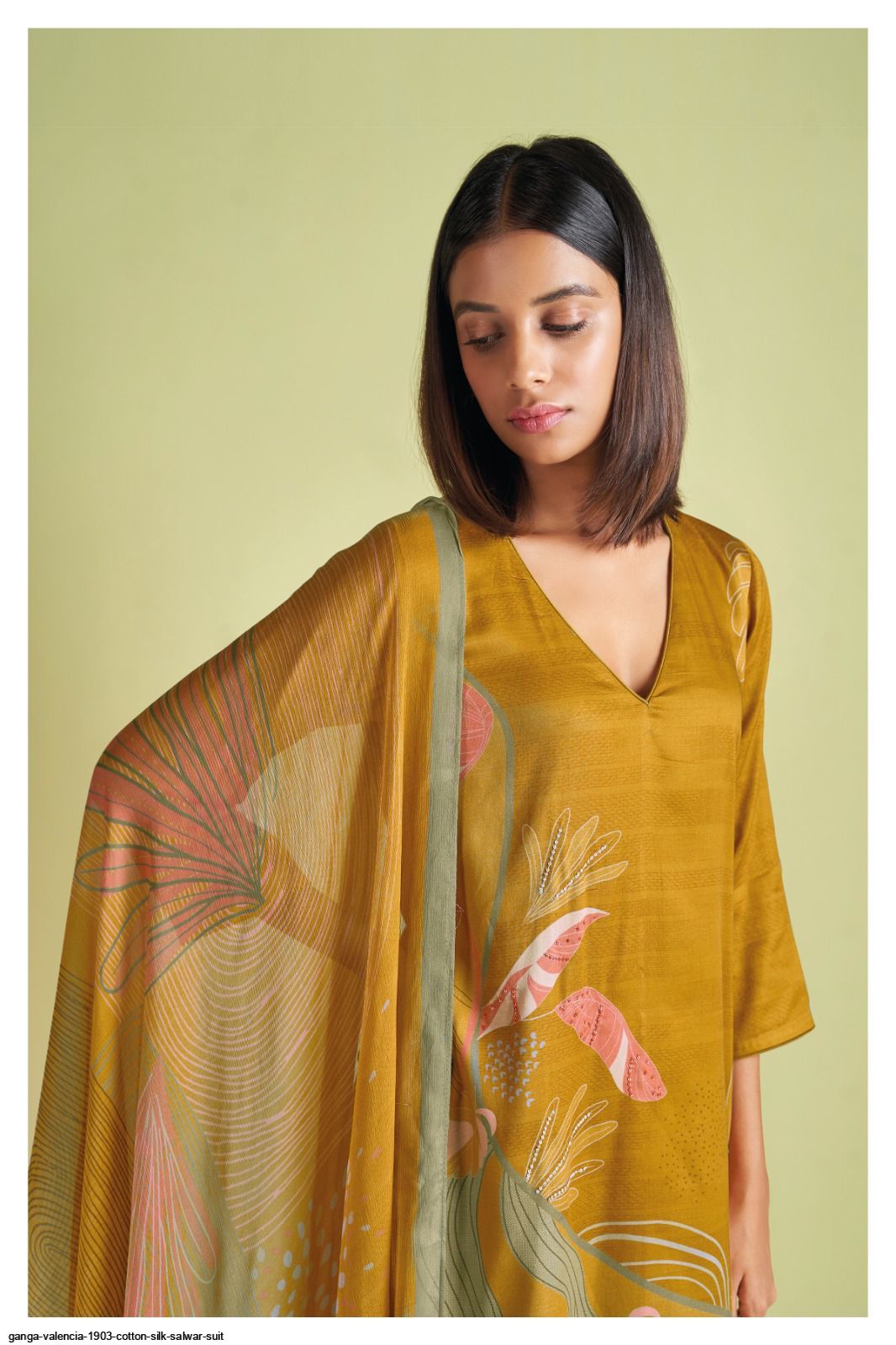 Mustard Yellow Cotton Silk Salwar Suit With Kameez & Dupatta For Indian & Pakistani Wedding Festival - Thread & Sequence Embroidery Work