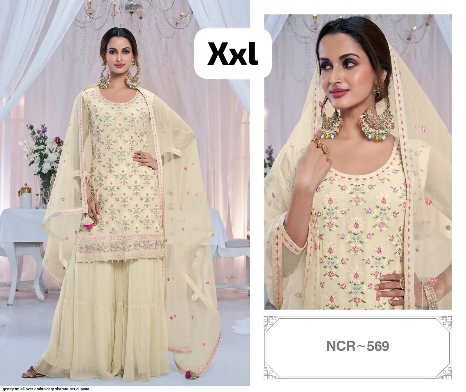 GEORGETTE ALL OVER EMBROIDERY SHARARA NET DUPATTA 3