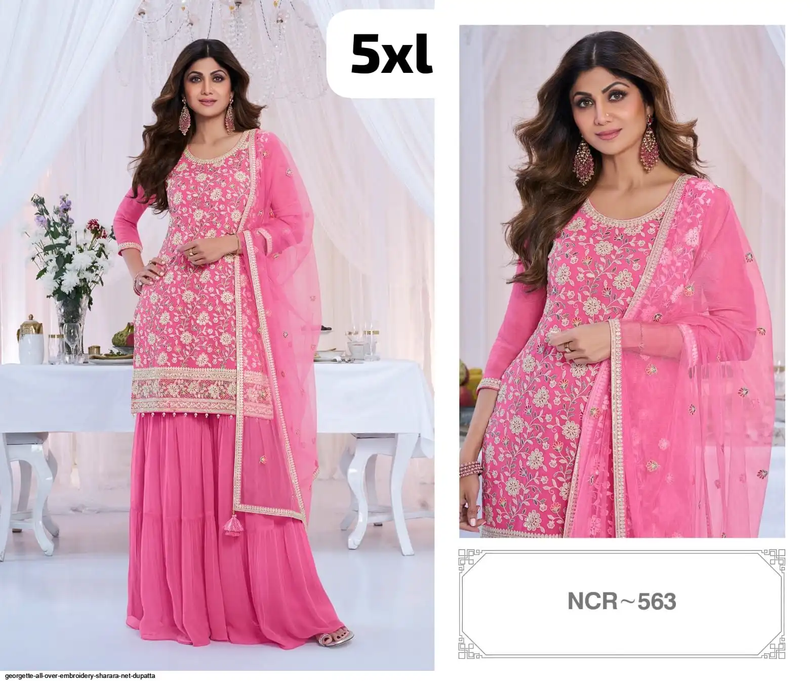 GEORGETTE ALL OVER EMBROIDERY SHARARA NET DUPATTA 2