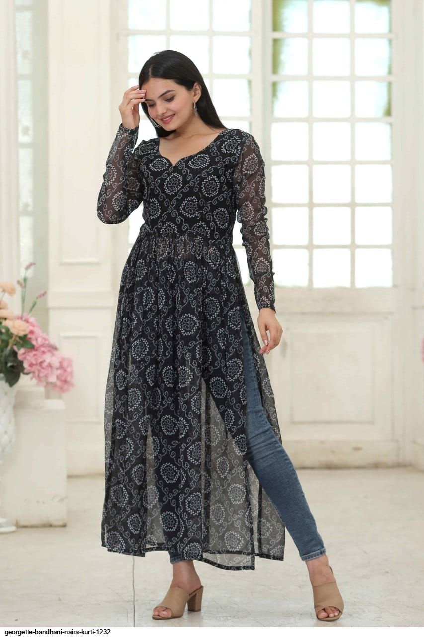 Dresses Naira Cut Kurti Black Black Rayon Naira Cut Kurti With