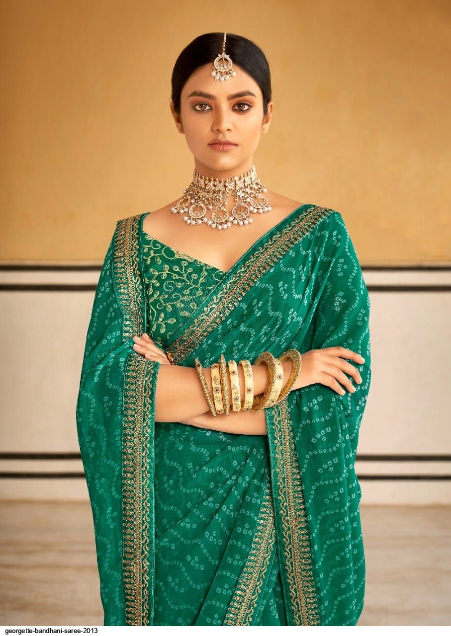 Dark Green Designer Bandhani saree with blouse - Vasu Sarees - 3507899