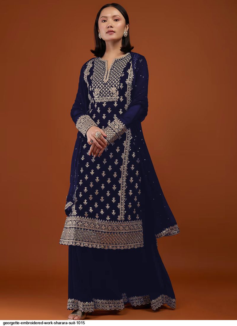 GEORGETTE EMBROIDERED WORK SHARARA SUIT 1015 E