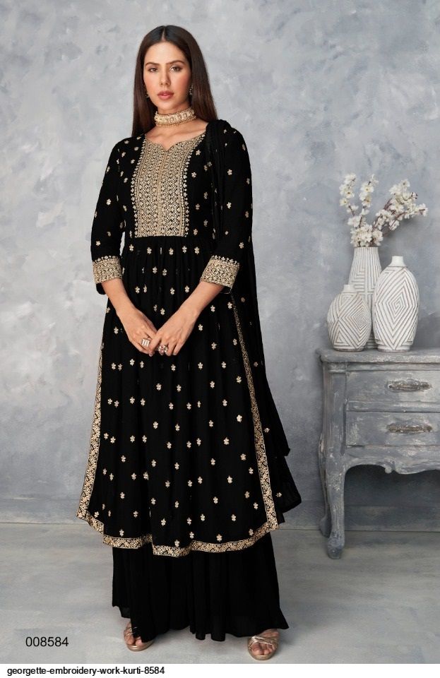 GEORGETTE EMBROIDERY WORK KURTI 8584 D