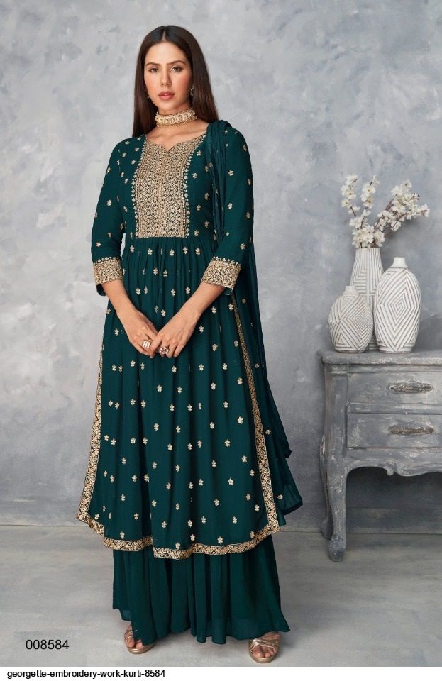 GEORGETTE EMBROIDERY WORK KURTI 8584 C
