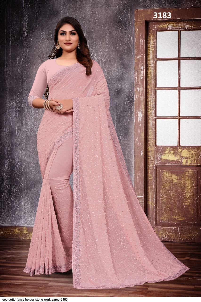 Ladies Stone Work Saree at Rs 1300/piece in Surat | ID: 20194710933