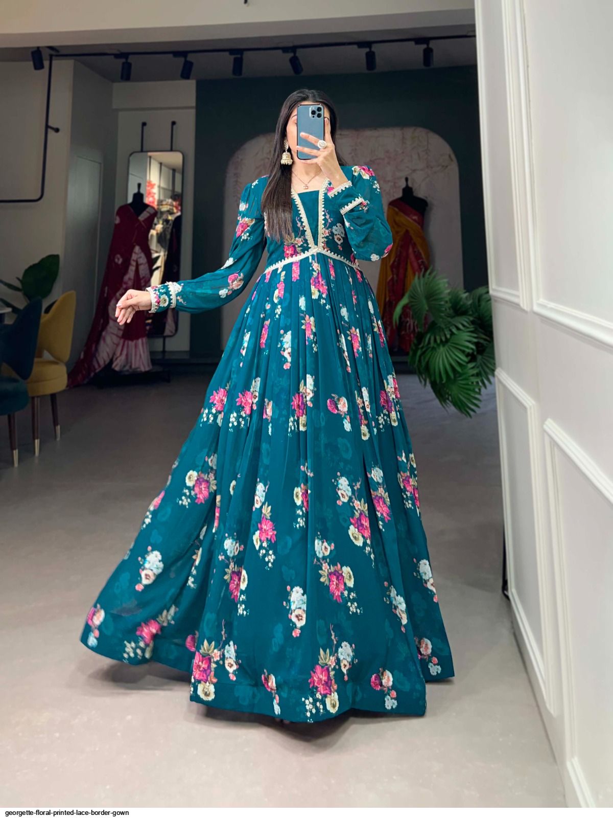 knee length dresses for ladies Lace Top Border Print Maxi Dress – Ragstock main image 0