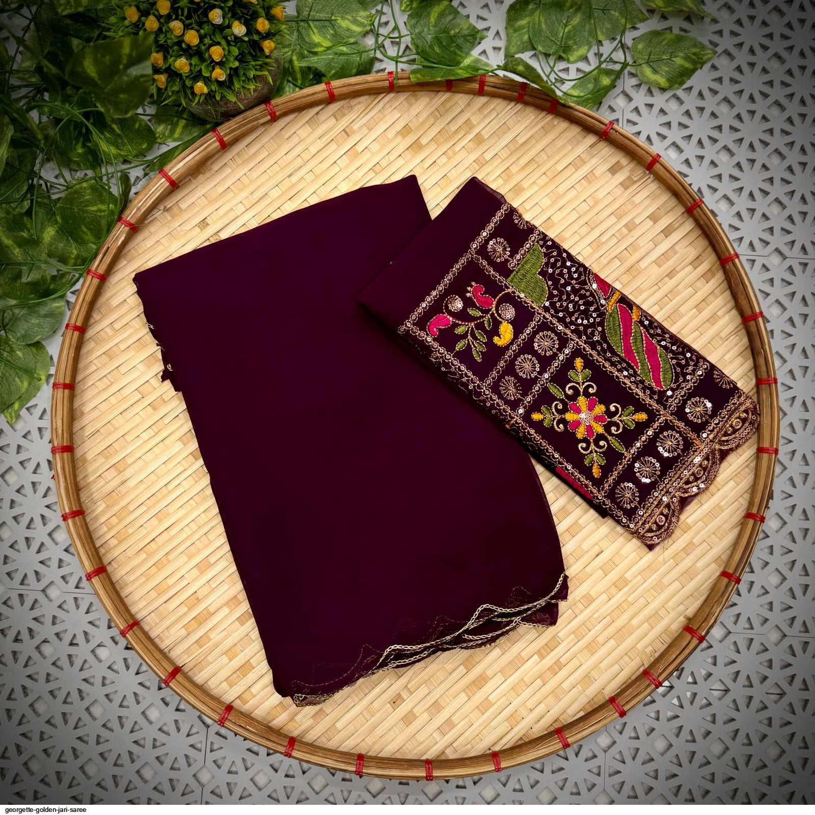 GEORGETTE GOLDEN JARI SAREE B
