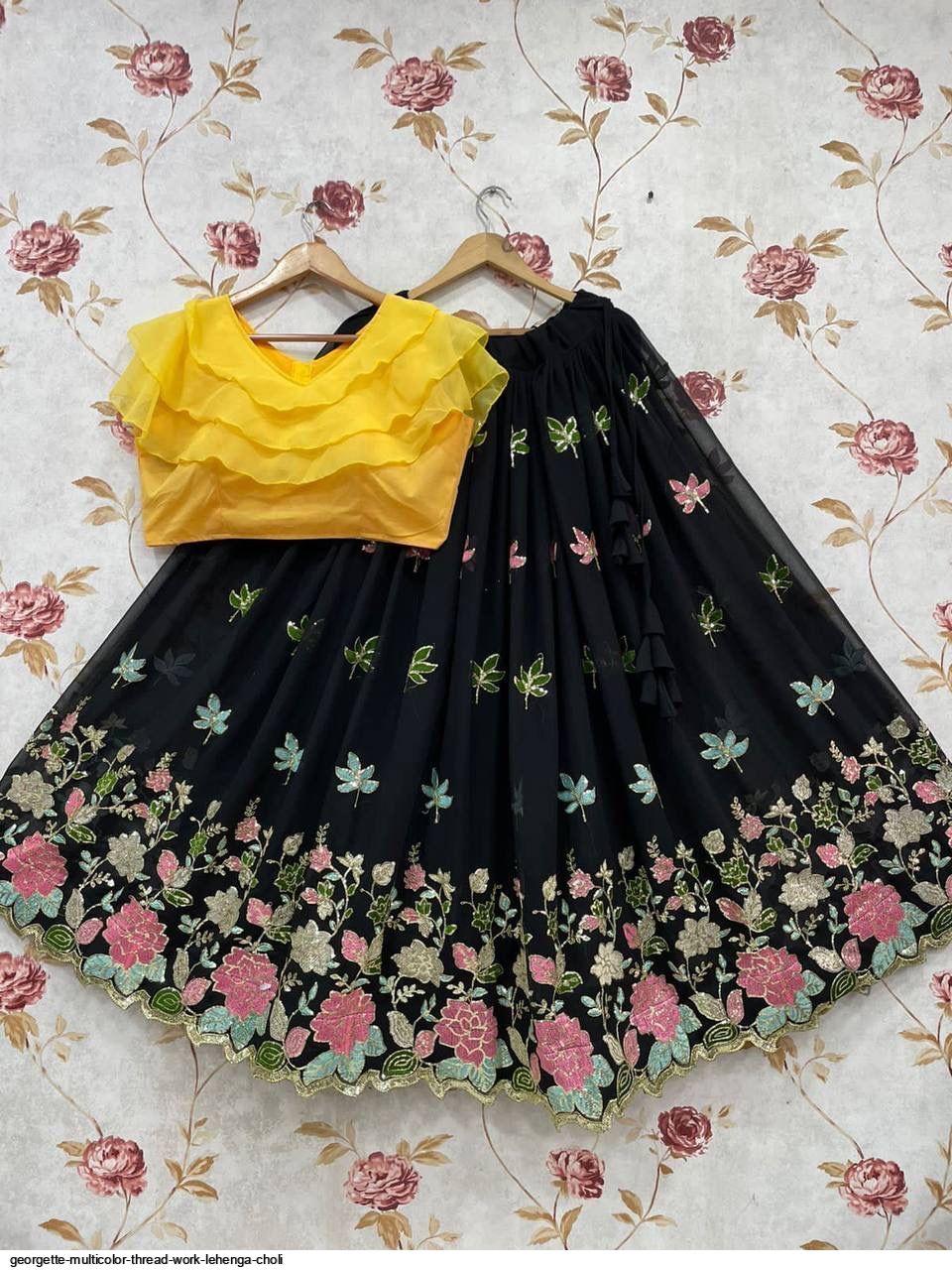 GEORGETTE MULTICOLOR THREAD WORK LEHENGA CHOLI G