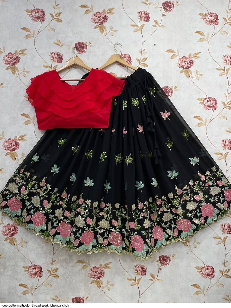 GEORGETTE MULTICOLOR THREAD WORK LEHENGA CHOLI H